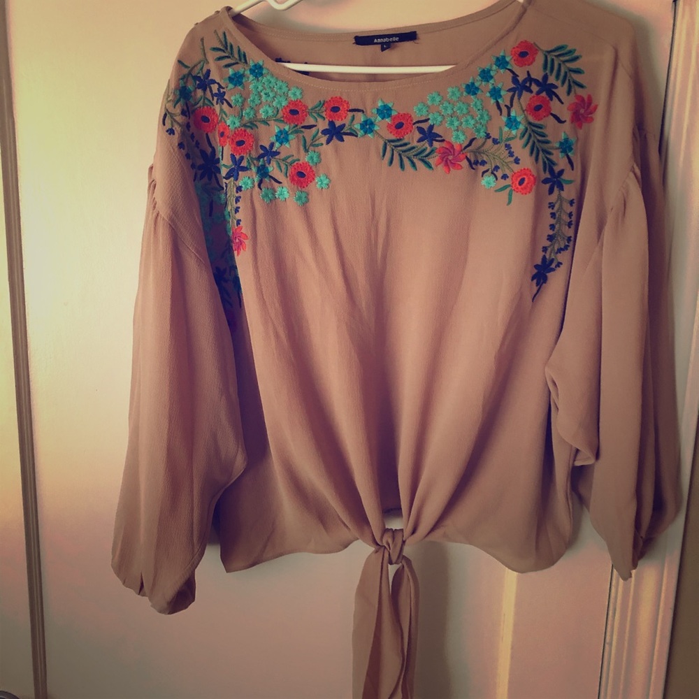 Dusty rose embroidered top